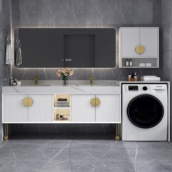 实木岩板一体阳台洗衣机柜组合定制卫生间一体柜洗衣机柜伴侣浴室柜