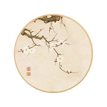 客厅装饰画玄关字画实木框中式画 花卉圆形国画挂画茶室餐厅水墨竹子