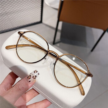 erilles轻细边7g单框素颜可配高度近视眼镜框女圆行网红复古蓝光 透明