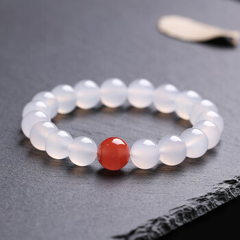 石传百世白玛瑙手链男女情侣款配南红玛瑙手链 珠径10毫米