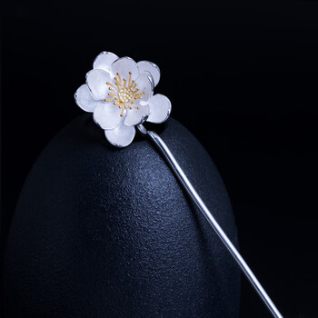 文艺复古风s925银荷花发簪汉服盘发百搭头饰花朵发钗簪子头饰 荷花