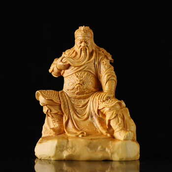 黄杨木雕关公摆件武财神佛像镇宅雕刻工艺品开业礼品坐镇关公 坐镇