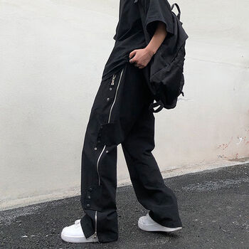 春秋新款运动休闲排扣裤子男排扣侧拉链长裤子男生春秋季新款潮牌男女