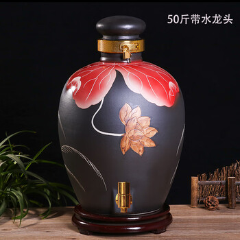 坛子10斤30斤50斤装泡酒坛酒罐仿古酒瓶家用密封酒壶 a款50斤带水龙头