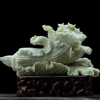 福雅禄天然玉石蓝田玉白菜摆件商铺开业礼品收银台招旺百财装饰 长约