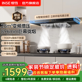樱雪（INSE）28立方大风量爆炒瞬吸 顶吸欧式抽油烟机 家用厨房电器大吸力顶吸自动清洗吸油烟机 黑色家电 01