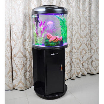 半圆形玻璃鱼缸客厅中小型圆柱鱼缸免换水生态水族箱金鱼缸 by460黑色
