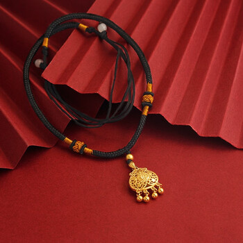 老凤祥平安锁沙金金锁婴儿长命锁宝宝金饰吊坠儿节日礼520 镂空金锁送