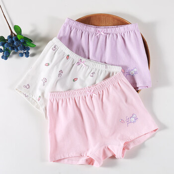 ab内裤儿童棉加莱卡中大童平角三角a类印花女童内裤三条装裤头长耳朵