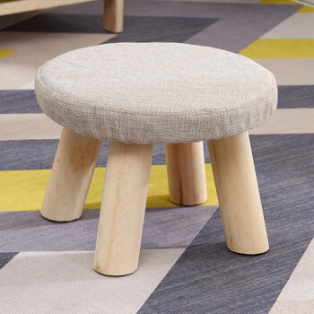 景彩小凳子创意小板凳布艺矮凳实木腿换鞋凳客厅沙发凳家用时尚圆凳 XJ-1素色四腿