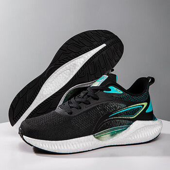 意尔康超轻便体育生跑步鞋爆米花软底舒适减震渐变透气网面运动鞋 黑