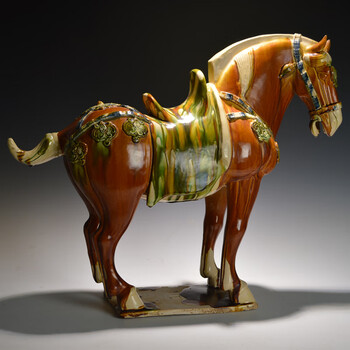 仿古唐大马 玄关古董摆件 家居客厅装饰 陶瓷艺术品 贵重礼品 18年加