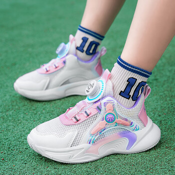 迪士尼(disney)女童鞋夏款儿童运动老爹鞋女孩旋转纽扣网面篮球鞋学生