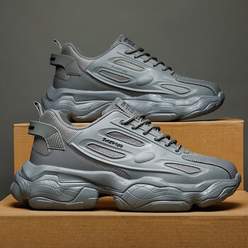 百森牛 男鞋冬季运动百搭厚底休闲老爹鞋黑色工作上班劳保冬季保暖