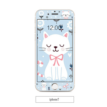 苹果6钢化膜iphone7全屏覆盖卡通彩膜6plus高清可爱卡通贴膜防摔