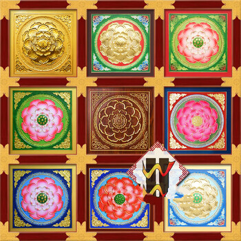 中式仿古建筑寺庙集成铝扣板天花彩绘天花吊顶祠堂四合院装修佛堂