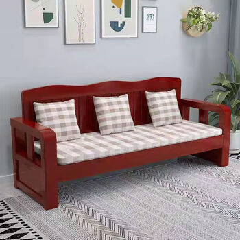 位原木长椅沙发椅 其他 加粗腿红棕色四人长220宽60高85_ 1垫3抱枕