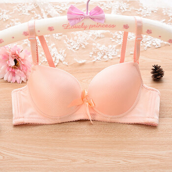 夏季日系少女性感文胸初中高中学育期小胸聚拢可爱内衣裤套装 西瓜红