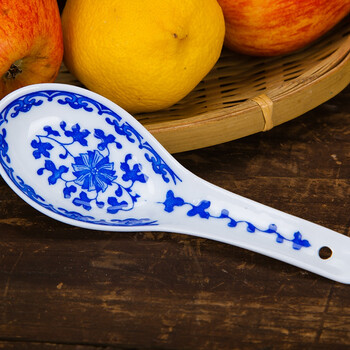 6个小勺子汤勺调羹汤匙景德镇老式可定制logo家用玲珑青花瓷缠枝连小