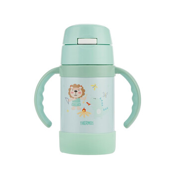 膳魔师THERMOS 儿童保温杯316不锈钢保冷杯双耳硅胶把手设计可拆卸方便清洗小狮子绿色280ml