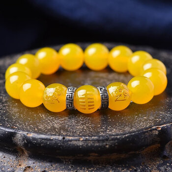 qsq麒麟手链缺土补土坤为地水晶黄玛瑙五行七夕情人节礼物送男女朋友