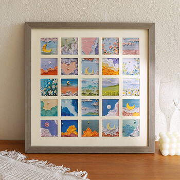 贝格邦油画棒相框摆台diy手工绘画作品保存装裱画框方形卡纸九宫格挂