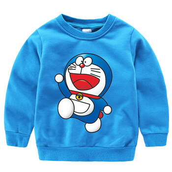 机器猫童装圆领套头棉卫衣哆啦a梦中大童叮当猫秋季新款童套装 彩蓝色