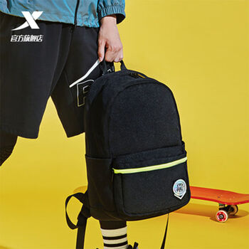 特步背包国潮书包双肩包男女通用汪东城同款运动双肩背包学生书黑