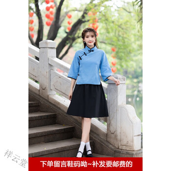 蓝亚麻女生(上衣 短裙) xs