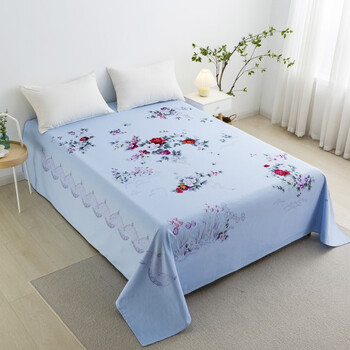 国民丝光棉老式床单单件100全棉加厚印花怀旧 花开富贵-蓝加厚丝光棉