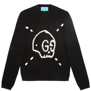 gucci古驰男毛衣涂鸦羊毛骷髅头圆领针织衫461098 x1431 1960 ss 黑色