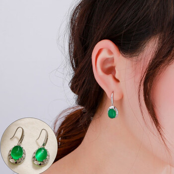925银水晶耳坠玛瑙复古流苏长款耳饰七夕情人节礼物 精品绿玉髓耳环