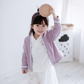 女童民国风套装亲子装儿童唐装秋童装小女孩改良古装女宝宝汉服 紫色