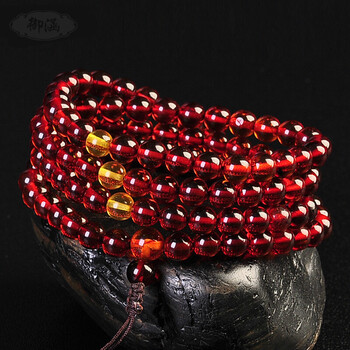 誉尚荣天然琥珀手链女血珀108颗佛珠手串波罗的海蜜蜡圆珠血泊图片色