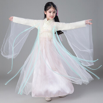 纱古装儿童仙女服公主长裙汉服女纱演出服 粉色 120cm小女孩古代服装