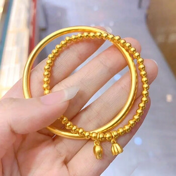 kerla施华洛世奇锆电镀沙金手镯女古法传承实心素圈结婚镯子两世欢叠