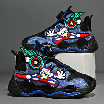 回力断码奥特曼儿童运动鞋男童旋转纽扣跑步篮球鞋2023秋季新款黑蓝33