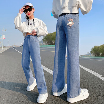 酷萌晨晨女童牛仔裤子春秋装新款中大儿童长裤学生韩版百搭宽松女孩阔