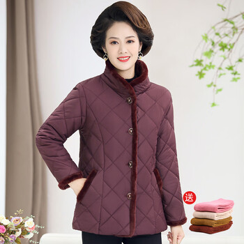 剋中老年棉袄妈妈棉衣女冬装加绒外套中老年人女50岁洋气立领加厚棉袄