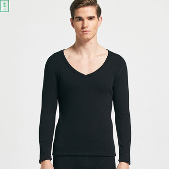 京东精选 男士加厚加绒保暖内衣修身全棉时尚大领低领基础打底内衣