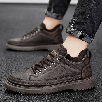 悦西尼马丁靴男鞋夏季中帮英伦风复古工装皮鞋男士短靴防水潮鞋 棕色