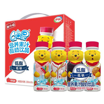 伊利qq星儿童成长牛奶营养果汁酸奶香蕉草莓味200ml*16瓶整箱早餐 qq