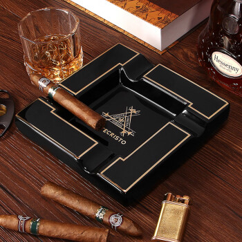 茄龙 （CIGARLOONG） 雪茄烟灰缸陶瓷创意大口径雪茄烟槽办公室专用烟缸CLG-0394 黑色