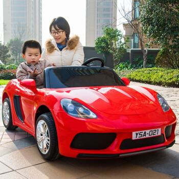 携手超大号儿童电动车四轮双人汽车遥控可坐大人小孩宝宝玩具车儿童车 标配红双人皮座+14A电瓶+软轮