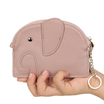 大象零钱包头层零钱包女短款迷你小包可爱日系大象钥匙扣硬币包 豆沙