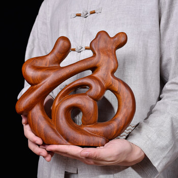 玄关装饰品根雕摆件创意摆设福字红木工艺术字 花梨整木雕刻高36cm