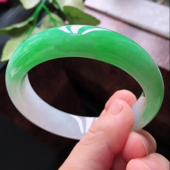 墨韵 缅甸冰糯种翡翠玉手镯 女半山半水阳绿飘花白绿正圈玉手镯玉石