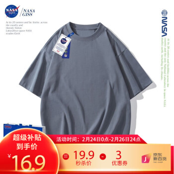 NASA GISS重磅纯色不透260g纯棉圆领短袖T恤厚实纯白打底衫t男女款体恤上衣 铁灰色 L体重130-150斤