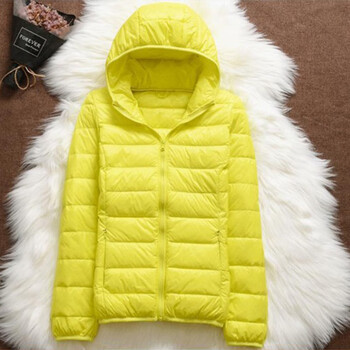 特大码女短款羽绒服秋冬新款轻薄女连帽薄款立领轻便时尚外套 柠檬黄