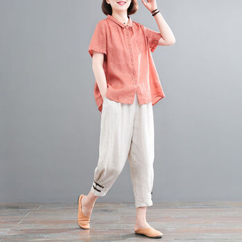 派梵珂特paifankete夏装休闲时尚套装女2023新款棉麻衬衫女士薄款亚麻